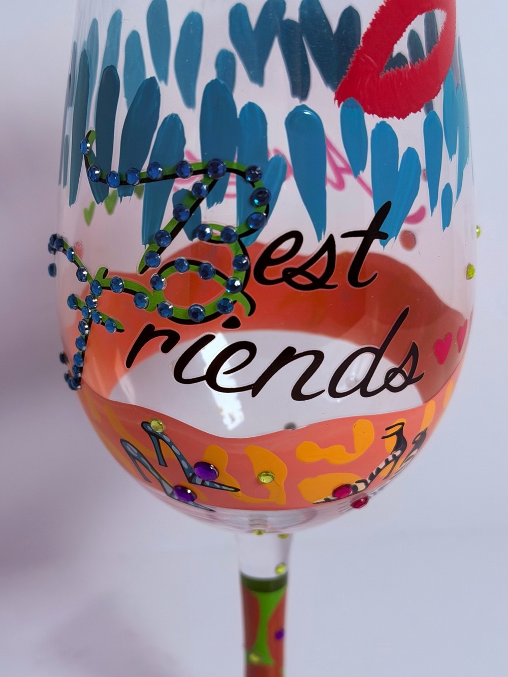 Lolita "Best Friends Always" Hand-Painted Wine Glass, 15 oz – Rhinestone Accents